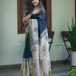 Black Chanderi Silk Saree with Cream Border and Golden Zari