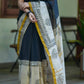 Black Chanderi Silk Saree with Cream Border and Golden Zari
