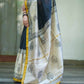 Black Chanderi Silk Saree with Cream Border and Golden Zari