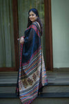 Black Maheshwari Silk Saree with Red Floral Border and Golden Zari