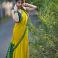 Yellowish Green Crepe Silk Saree with Contrast Green Border & Pallu