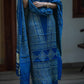 Pure Modal Silk Churidhar Set in Blue with Ajrak Print