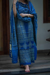 Pure Modal Silk Churidhar Set in Blue with Ajrak Print