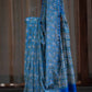 Blue Chanderi Silk Saree with White Floral Print