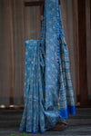 Blue Chanderi Silk Saree with White Floral Print