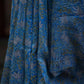 Blue Chanderi Silk Saree with White Floral Print