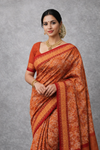 Rust orange Kota sree with white thread embroidery