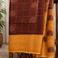Brown n yellow cotton blend saree