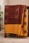 Brown n yellow cotton blend saree