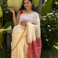 Semi Tussar Saree – Off White with Batik Pallu