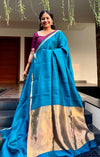 Teal blue pure Matka silk