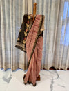 Maheshwari Silk Saree – Off White with Red Stripes & Black Pallu