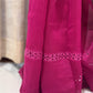 Cotta silk saree in a rich radiant magenta pink shade with crochet work