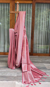 Kubera silk saree in a soft, elegant pastel red shade with brocade work