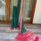 Georgette saree in green checks with contrast red banarasi border and pallo