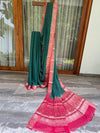 Georgette saree in green checks with contrast red banarasi border and pallo