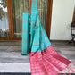 Semi-Raw Silk Saree – Blue-Green with Red Check Pallu