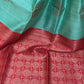 Semi-Raw Silk Saree – Blue-Green with Red Check Pallu