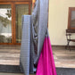 Semi-Tussar Saree – Grey with Purple Border & Weaving Work