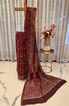 Maroon Chanderi Cotton Saree with White Ajrak Print