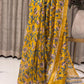 Yellow Chanderi Cotton Saree with White & Blue Floral Print