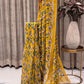 Yellow Chanderi Cotton Saree with White & Blue Floral Print