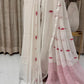 White Soft Cotton Saree with Red Thread Work