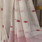 White Soft Cotton Saree with Red Thread Work