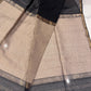 Pure Maheshwari Silk Saree – Dense Black with Golden Zari Border & Grey Pallu