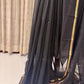 Pure Maheshwari Silk Saree – Dense Black with Golden Zari Border & Grey Pallu