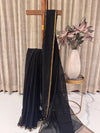 Pure Maheshwari Silk Saree – Dense Black with Golden Zari Border & Grey Pallu