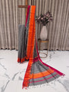 Pure Maheshwari Silk Saree – Black & White Checks with Ganga Jamuna Border