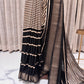 Maheshwari Cotton Saree – Black & White Stripes with Copper Zari Border Blouse