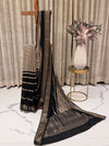 Maheshwari Cotton Saree – Black & White Stripes with Copper Zari Border Blouse