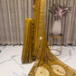 Mustard Yellow Semi Tussar Saree with White Asymmetrical Stripes