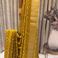 Mustard Yellow Semi Tussar Saree with White Asymmetrical Stripes