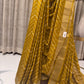 Mustard Yellow Semi Tussar Saree with White Asymmetrical Stripes