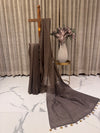 Elegant Ash Semi Tussar Saree with Golden Stripes and Sequin Embellished Pallu