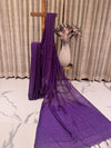 Semi Tussar Saree in Purple with Golden Stripes & Sequin Accents