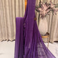 Semi Tussar Saree in Purple with Golden Stripes & Sequin Accents