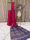 Semi Tussar Saree in Magenta Pink with Contrasting Blue Pallu