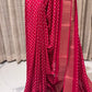 Red Semi Tussar Saree with White Dots and Copper Zari Border Blouse