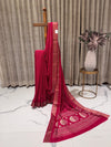 Red Semi Tussar Saree with White Dots and Copper Zari Border Blouse