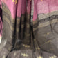 Elegant Semi Tussar Saree in Royal Purple with Triangle Weaving and Black Pallu