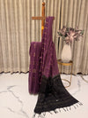 Elegant Semi Tussar Saree in Royal Purple with Triangle Weaving and Black Pallu