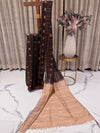 Semi Tussar Saree in Coffee Brown with Contrast Cream Pallu