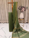 Assam Silk Saree – Olive Green with Golden Zari Checks