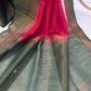 Banarasi Cotton Jute Saree – Red with Contrast Green Pallu & Border