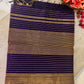 Pure Maheshwari Silk Saree in Dark Purple with Golden Zari Stripes and Border