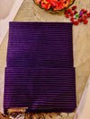 Pure Maheshwari Silk Saree in Dark Purple with Golden Zari Stripes and Border